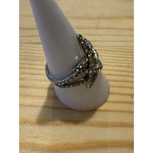 Star Rhinestone Silver Tone Adjustable Ring - Picture 3 of 8